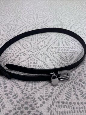 Ralph Lauren Black Leather Belt with Silver Padlock Charm